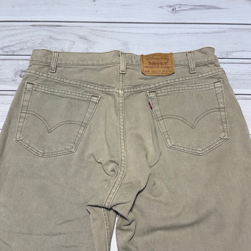 Levis 555 Relaxed Fit Straight Leg Jeans Mens 36x34 Khaki Tan Vintage USA Made